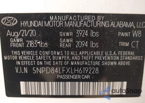 2020 Hyundai Elantra Value Edition z USA, uszkodzony, nr VIN 5NPD84LFXLH619228